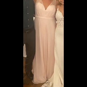 Blushing pink azazie bridesmaid dress